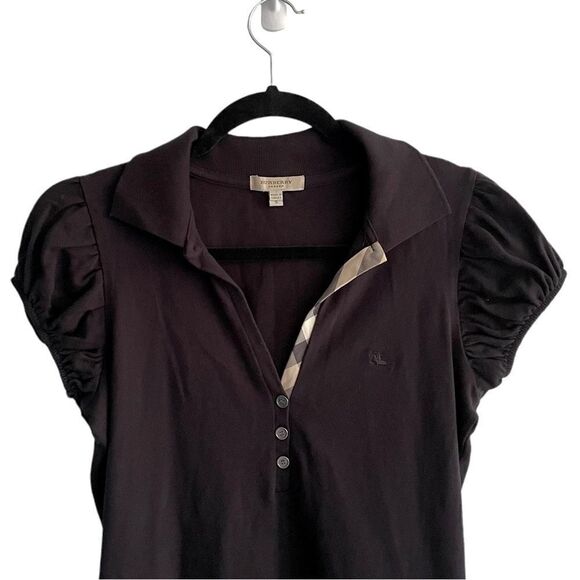BURBERRY LONDON Black Pique Short Sleeve Casual Polo Shirt Collar Nova Check S - Picture 2 of 8